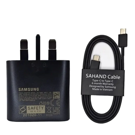 شارژر سریع ۲۵ وات سامسونگ | همراه با کابل USB-C | سه‌پین UK (اصل)