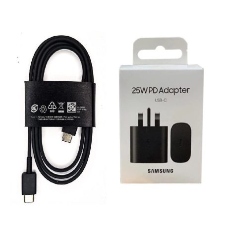 شارژر سریع ۲۵ وات سامسونگ | همراه با کابل USB-C | سه‌پین UK (اصل)