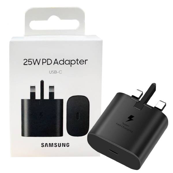 شارژر سریع ۲۵ وات سامسونگ | همراه با کابل USB-C | سه‌پین UK (اصل)
