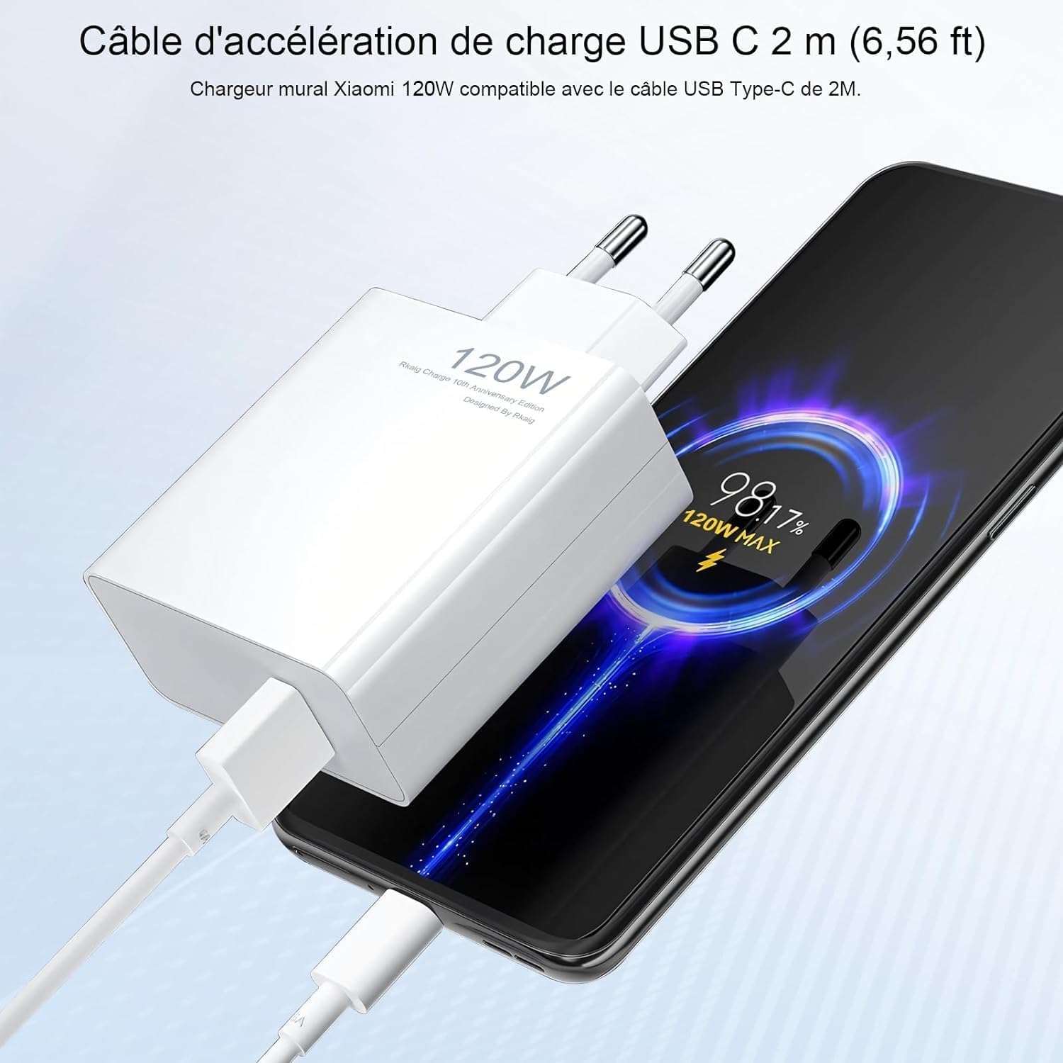 شارژر فوق‌سریع ۱۲۰ وات شیائومی دو پین| HyperCharge + کابل Type C| اورجینال