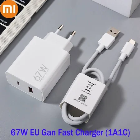 شارژر سریع ۶۷ وات شیائومی | دو پین EU + کابل اصلی USB‑C